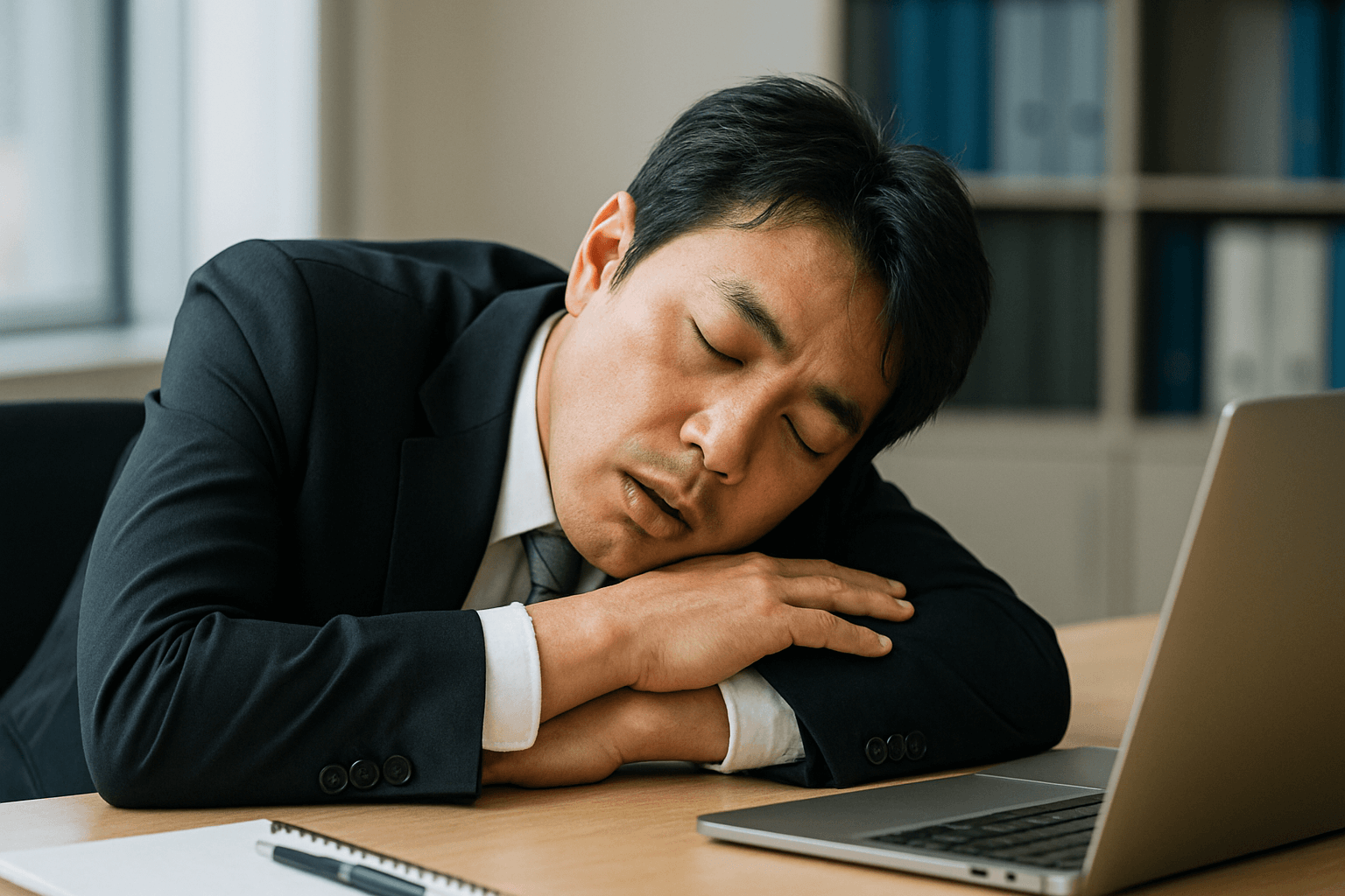 男性更年期で職場で寝てしまっている画像