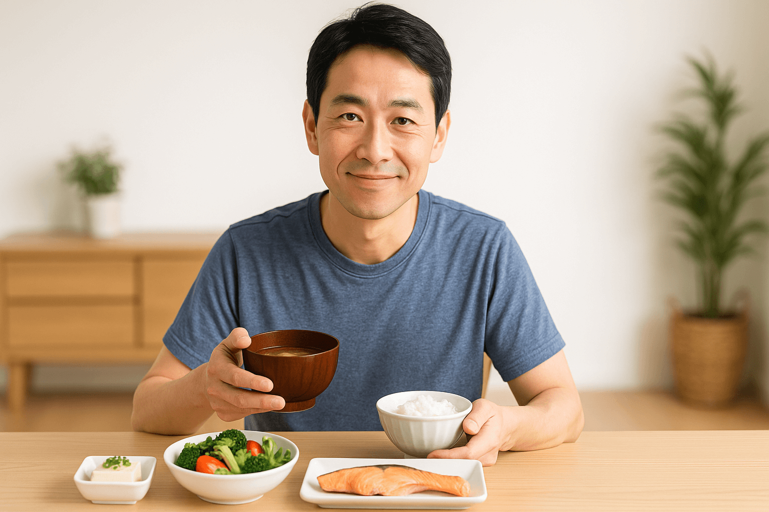 バランスのよい食事を摂っている男性