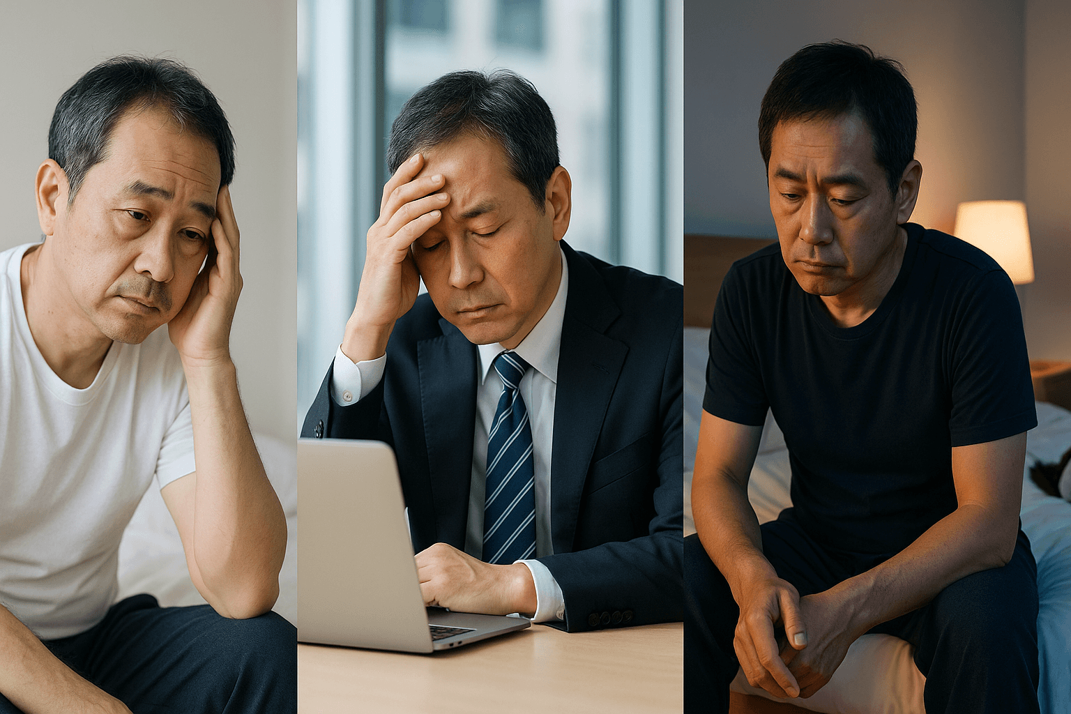 男性更年期の朝昼夜の症状変化の三分割画像