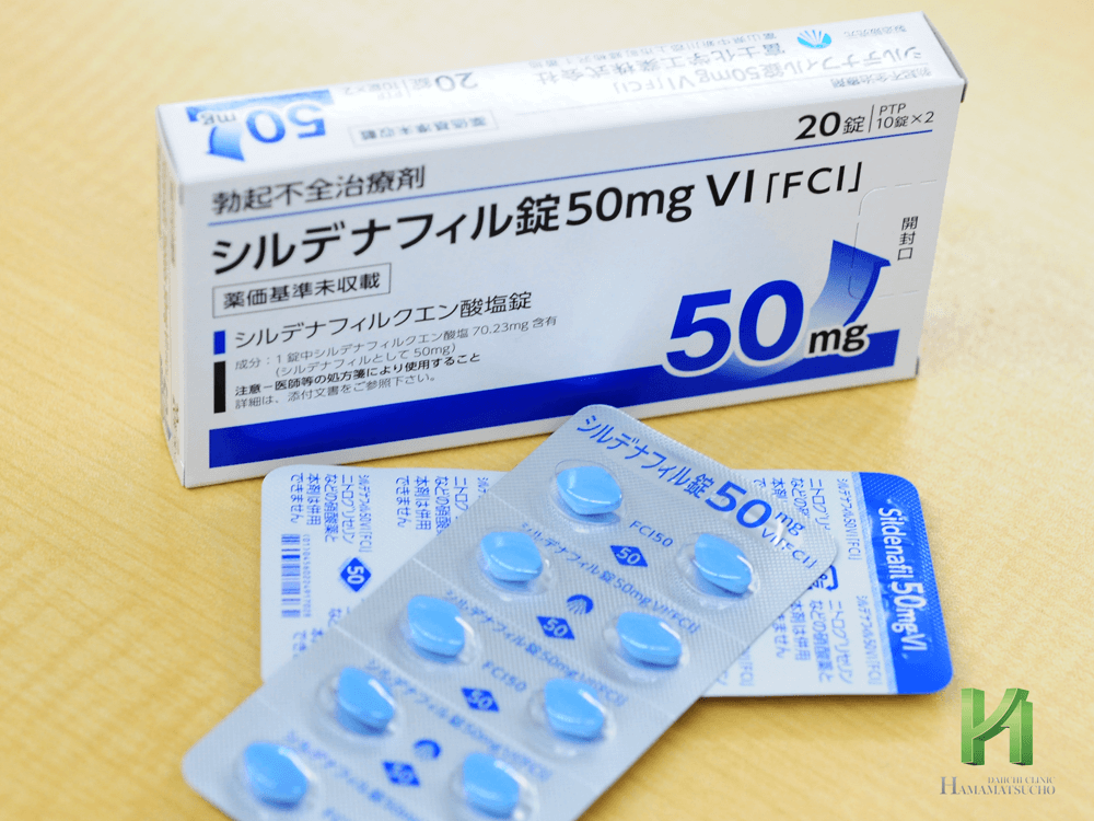 シルデナフィル錠50mg「FCI」の箱とシート